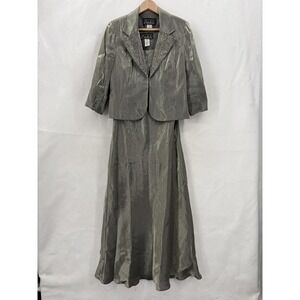 Alex Evenings Dress Gown Jacket Set Womens 10 Gray Beaded Sequin Formal Wedding